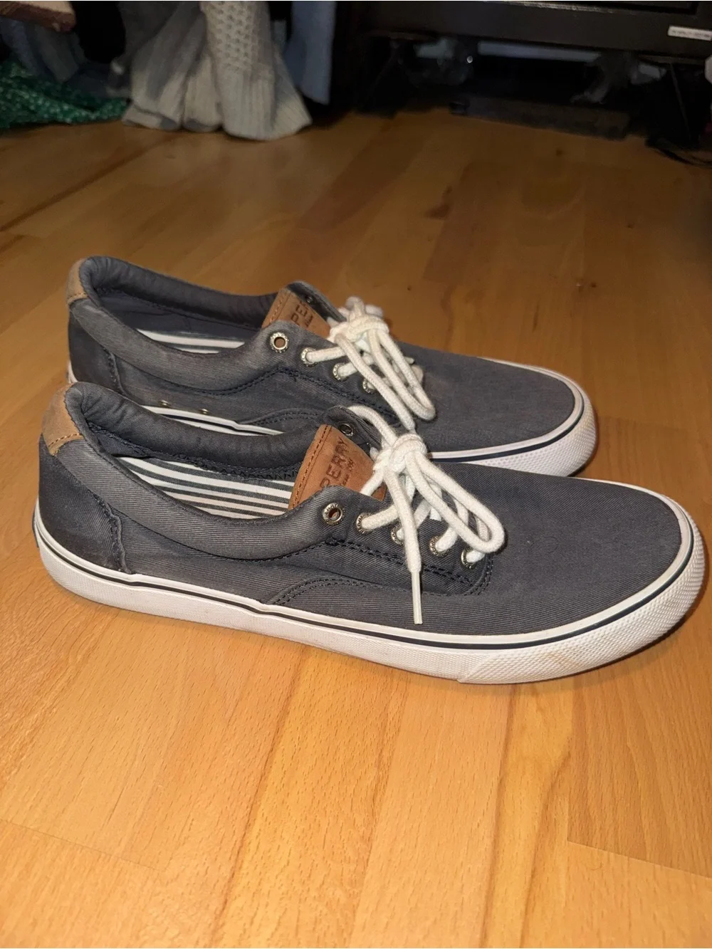 Sperry Charcoal Canvas Boat Shoes with White Laces